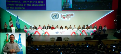 Image: IGF 2016 – plénière. Guadalajara, 7 Décembre 2016. image linking to Pleins feux sur les initiatives nationales et régionales à l'IGF mondial