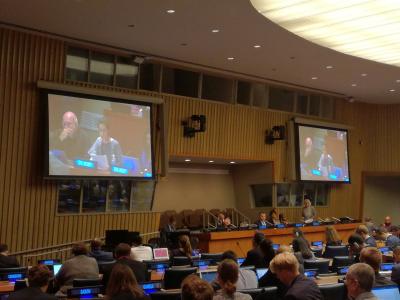 Photo: Enrico Calandro via Twitter image linking to APC statement to the First Substantive Session of the Open-ended Working Group on developments in the field of information and telecommunications in the context of international security