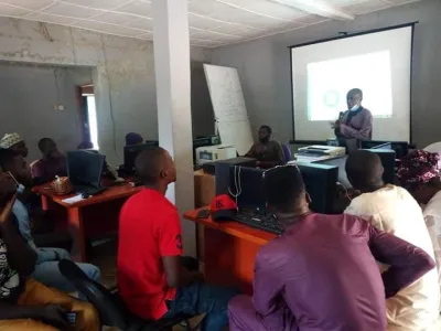 Photo: CITAD's executive director Y. Z. Yau leading a capacity-building session on community networks in Abuja. image linking to CITAD promotes community networks to bring internet access to the half of the Nigerian population who are still unconnected