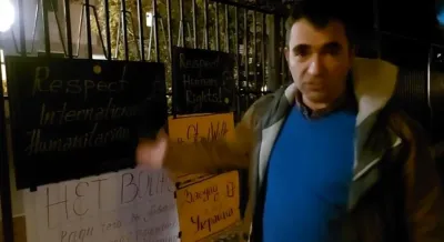 Pavel Antonov, managing editor of BlueLink.net, live from a civic demonstration in front of the Embassy of Ukraine in Bulgaria image linking to BlueLink: Solidarity with the victims of aggression and the values of a united Europe