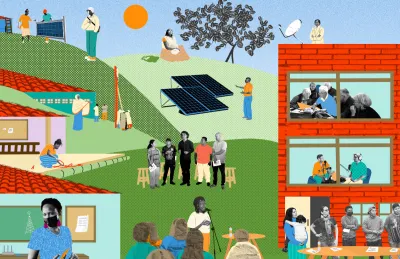 Illustration: Gustavo Nascimento image linking to Community networks newsletter: 12 stories of people connecting themselves while defending the well-being of their communities