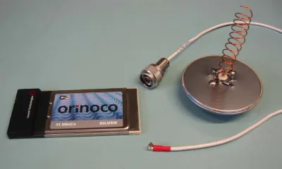 Image: An early wireless card and home-made antenna made by Mike Jensen. image linking to What's new on the spectrum? “We need more tools in the spectrum briefcase”: Discussing approaches to access with Mike Jensen